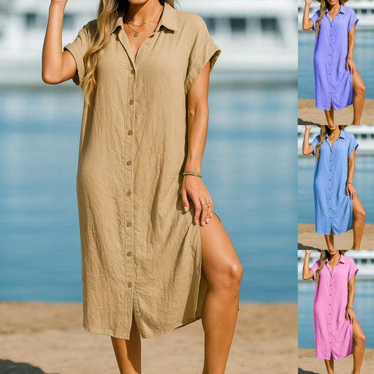 Chic Cotton Linen Lapel Dress by Isabella Sol