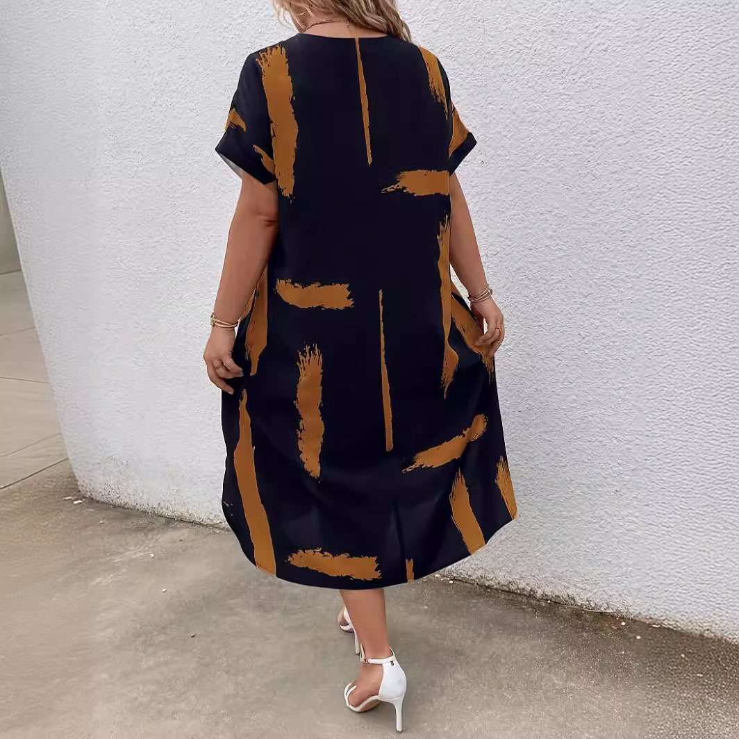 Vestido largo tipo dolman de Isabella Sol con diseño geométrico moderno