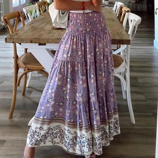 Falda larga de talle alto con estampado floral de Isabella Sol