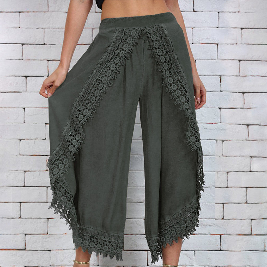 Elegantes pantalones anchos de encaje de Isabella Sol.