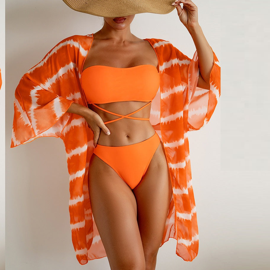 Traje de baño de tres piezas de gasa vibrante de Isabella Sol