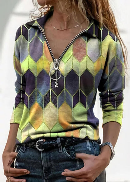 Top colorido con cremallera y escote en V de Isabella Sol, ajuste perfecto.