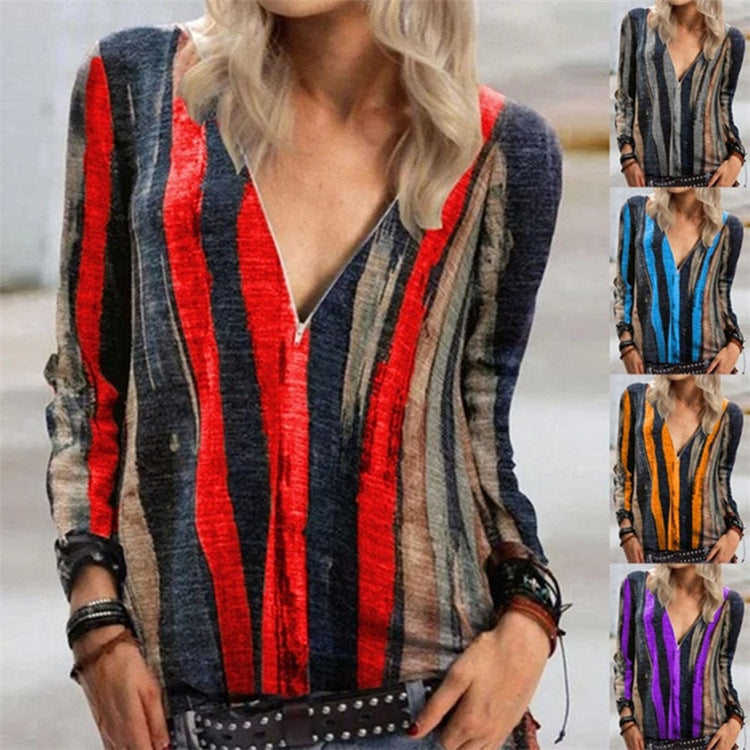 Vibrant Stripe Isabella Sol V-Neck Zip Top