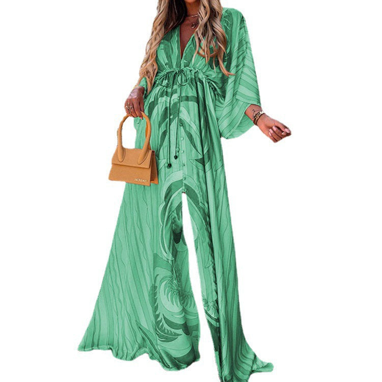 Vestido largo vibrante con escote en V y cordones de Isabella Sol