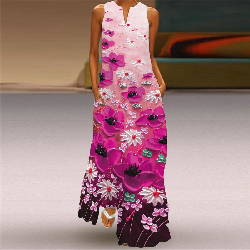 Vestido largo estampado vibrante sin mangas de Isabella Sol