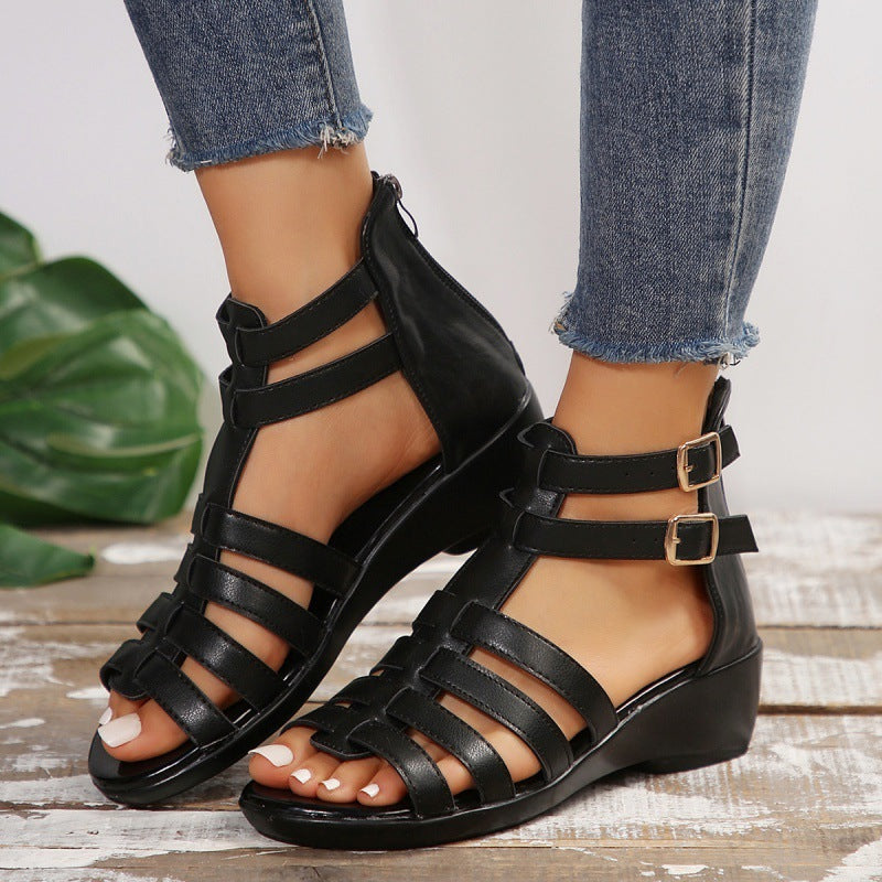 Chic Hollow-Out Wedge Sandals by Isabella Sol