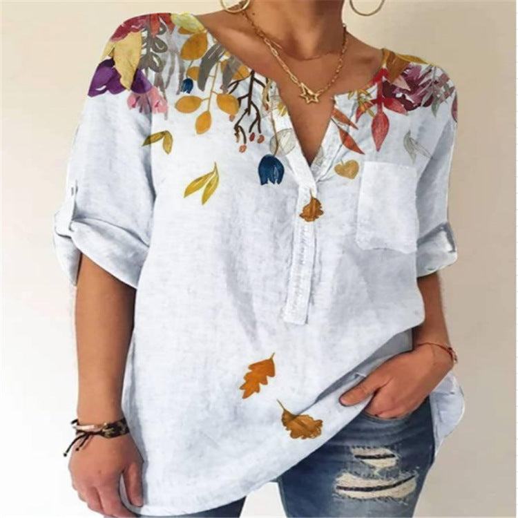Blusa de algodón estampada con escote en V de Isabella Sol.