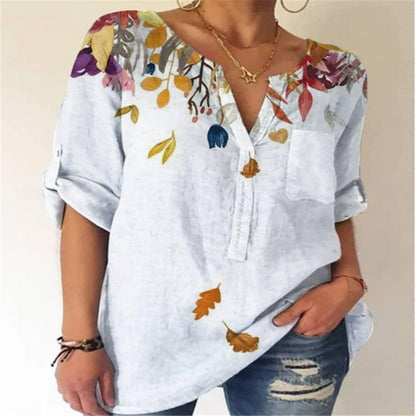 Blusa de algodón estampada con escote en V de Isabella Sol.