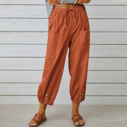 Pantalones holgados de algodón y lino de Isabella Sol