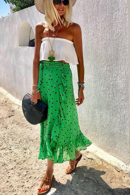 Falda verde con volantes y lunares de Isabella Sol