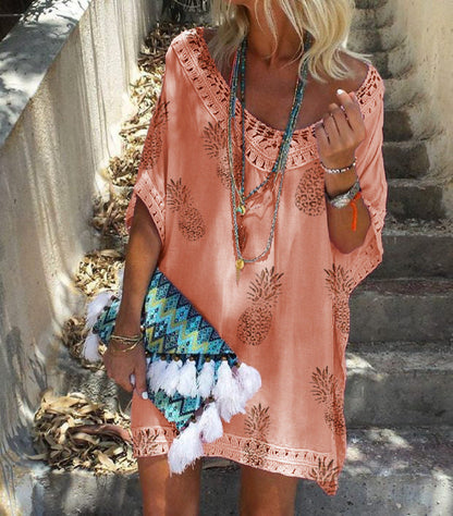 Elegante vestido estampado de encaje Isabella Sol Verano Cuello en V