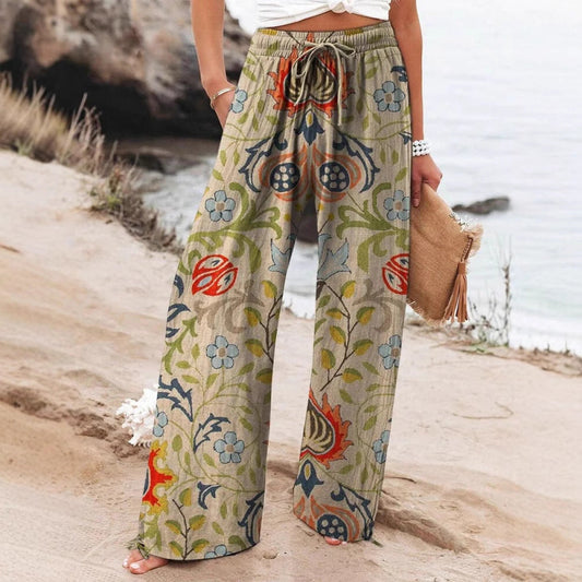 Pantalones de pierna ancha para mujer de Isabella Sol con estampado botánico bohemio