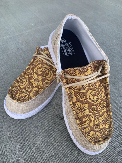 Mocasines de uso diario para mujer Isabella Sol con estampado floral en lona.