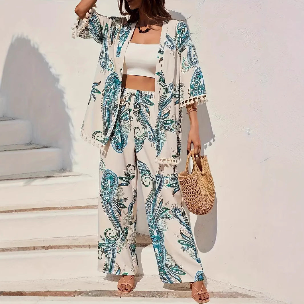 Chic Printed Isabella Sol Cardigan Pants Set