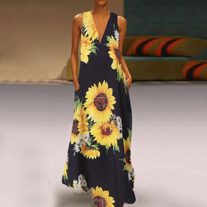 Vestido largo sin mangas con estampado floral bohemio de Isabella Sol