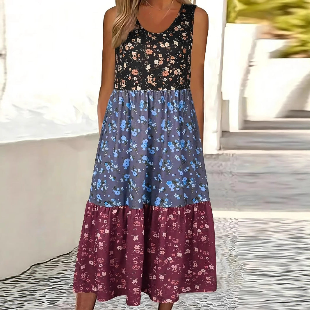 Vestido chaleco informal de Isabella Sol con estampado floral y volantes