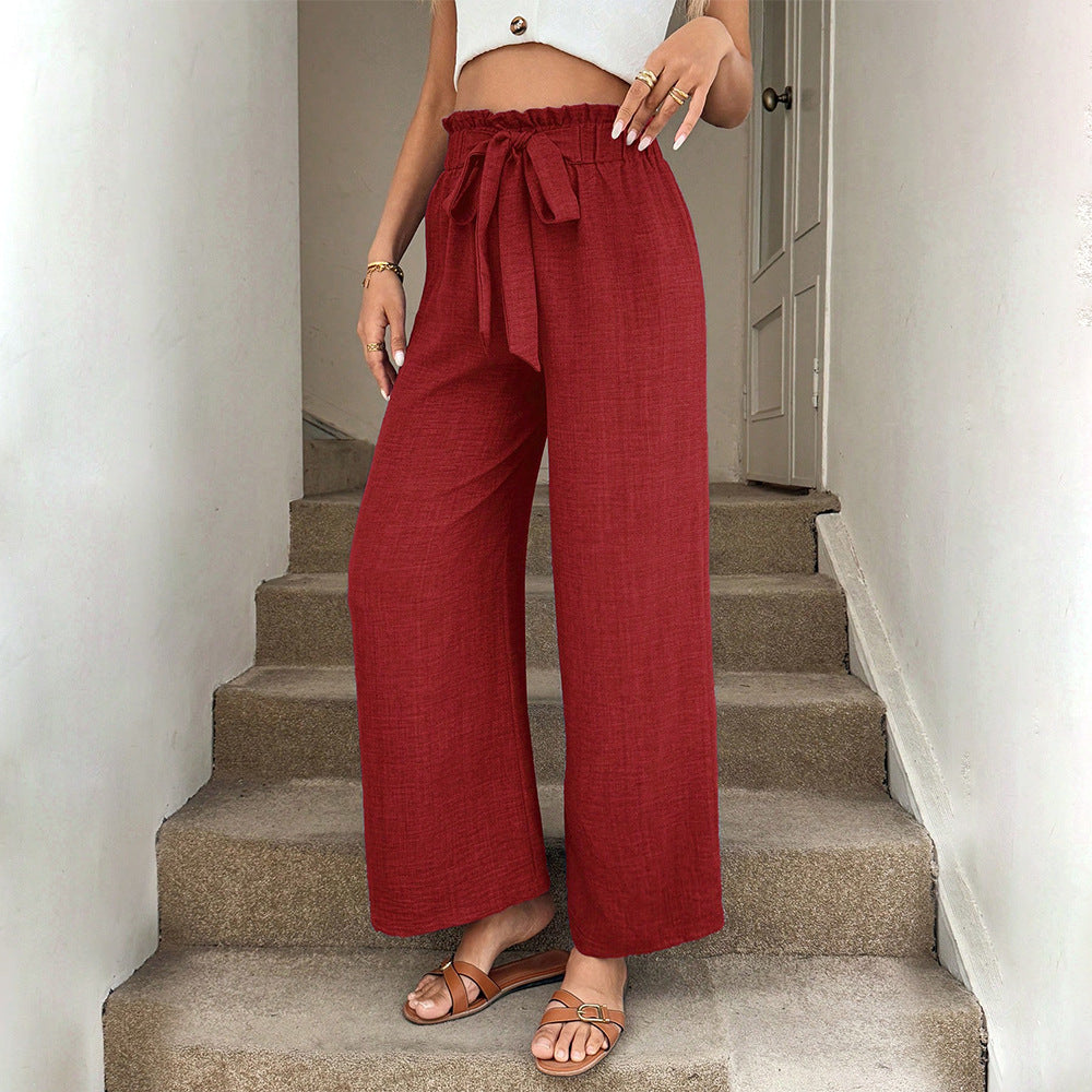 Pantalones rojos de pierna ancha con cordón ajustable de Isabella Sol