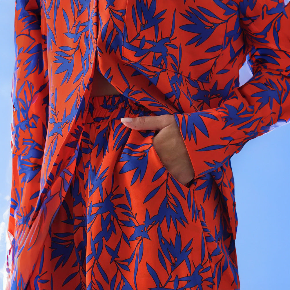 Conjunto de camisa estampada con la vibrante hoja de arce de Isabella Sol