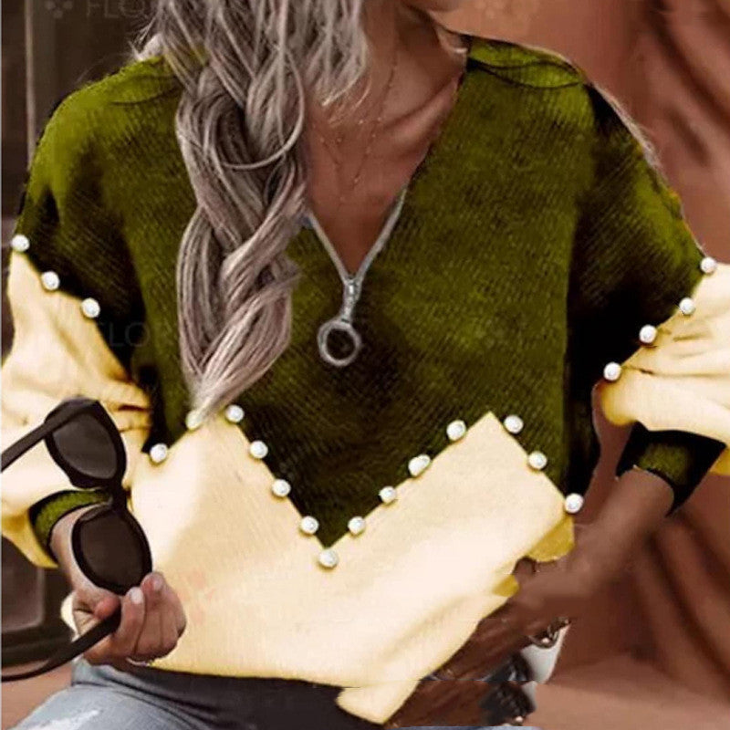 Chic Pearl Trim Isabella Sol Knitted Sweater Blouse