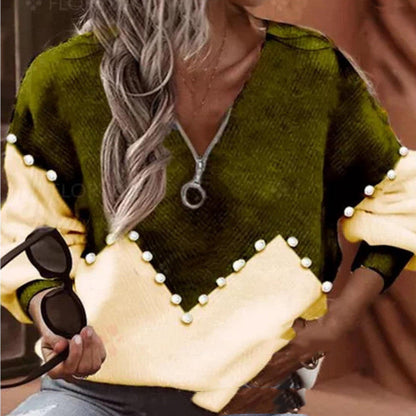 Chic Pearl Trim Isabella Sol Knitted Sweater Blouse