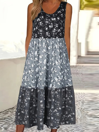 Vestido chaleco informal de Isabella Sol con estampado floral y volantes