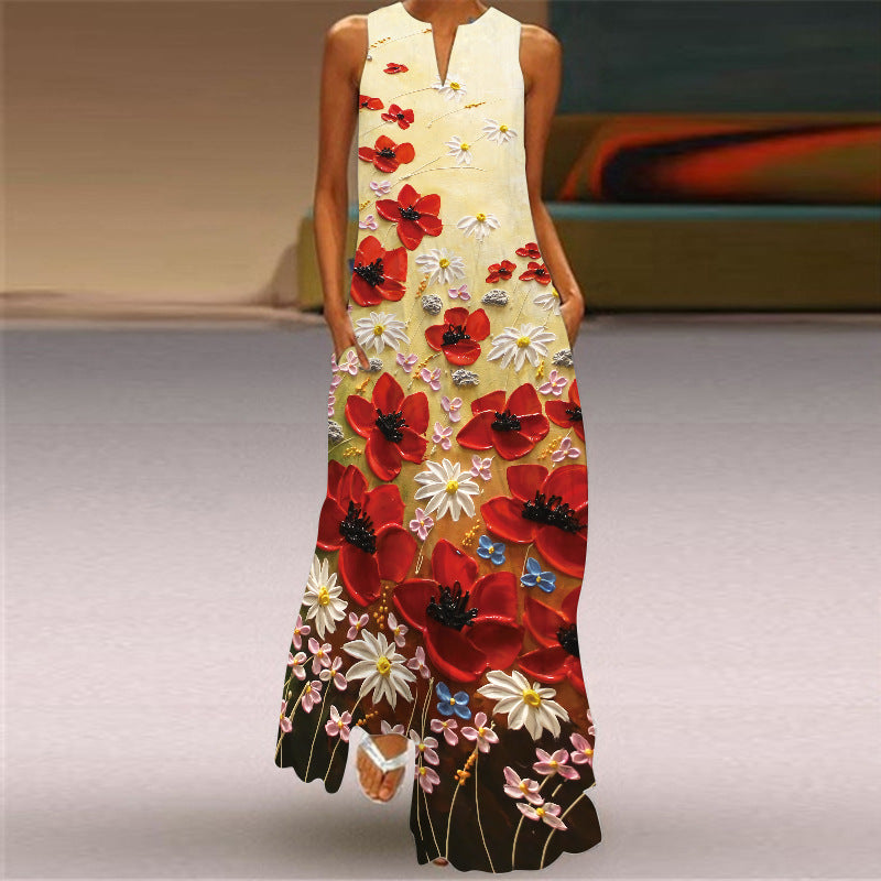 Vestido largo estampado vibrante sin mangas de Isabella Sol