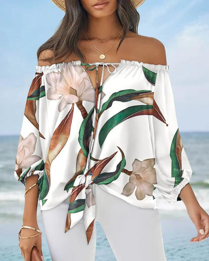 Elegante top estampado con hombros descubiertos de Isabella Sol