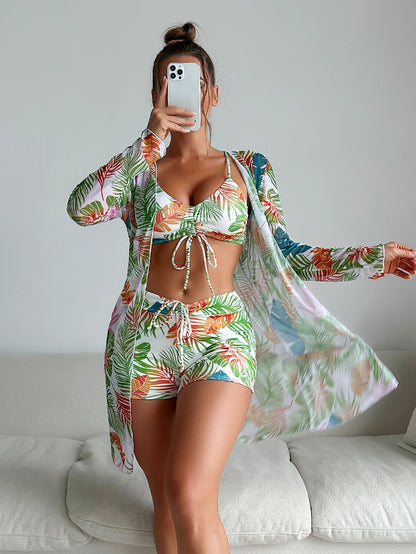 Conjunto de bikini de tres piezas Isabella Sol con estampado vibrante