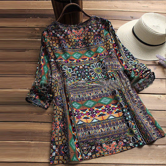 Blusa de algodón con estampado bohemio de Isabella Sol