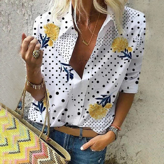 Top de moda elegante con escote en V y estampado floral de lunares Isabella Sol