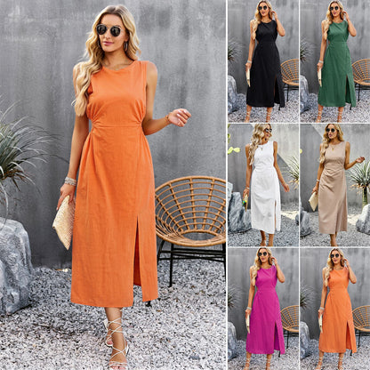 Elegante vestido midi sin mangas de Isabella Sol para verano