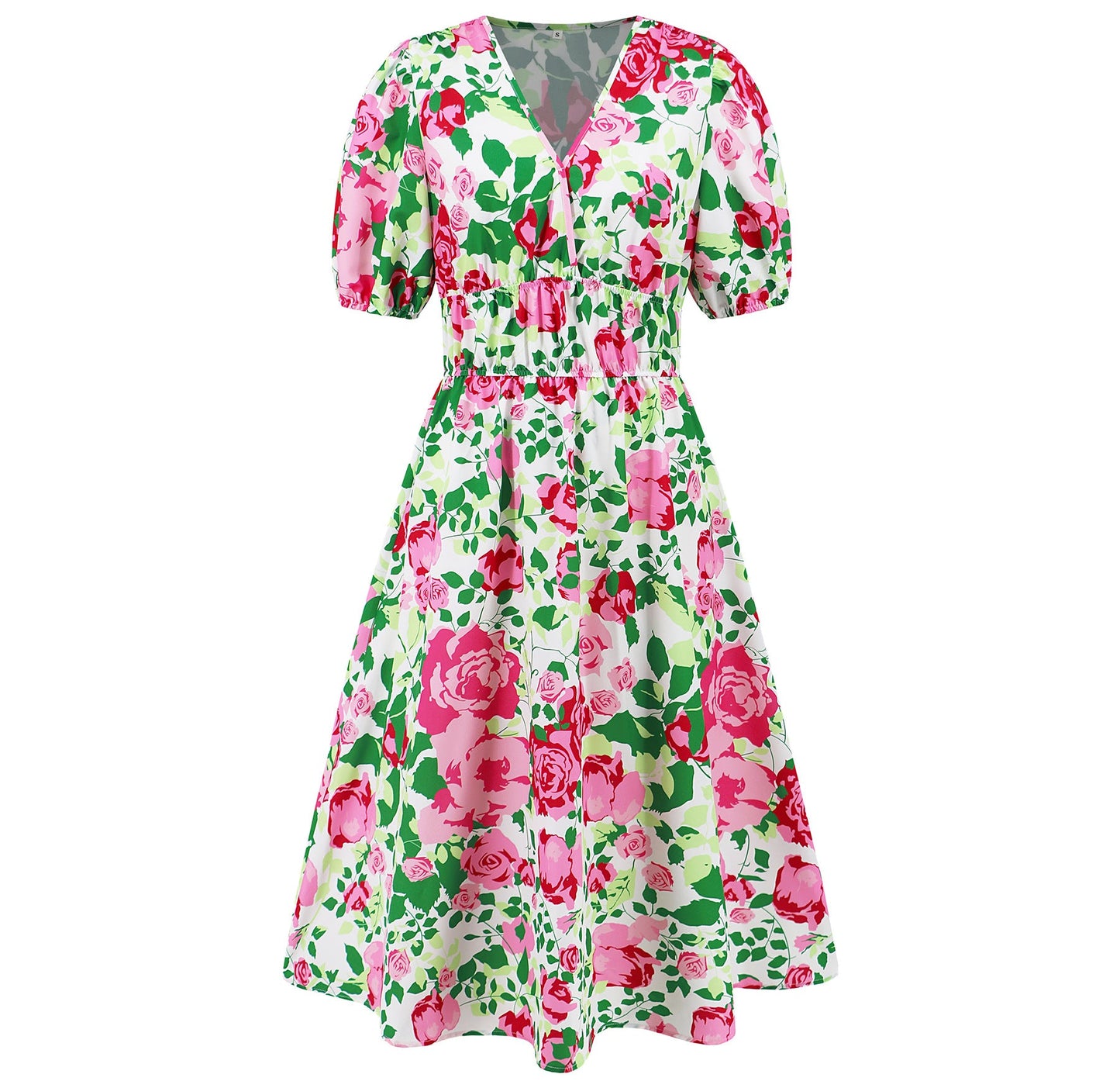 Vestido bohemio con estampado floral y escote en V de Isabella Sol.