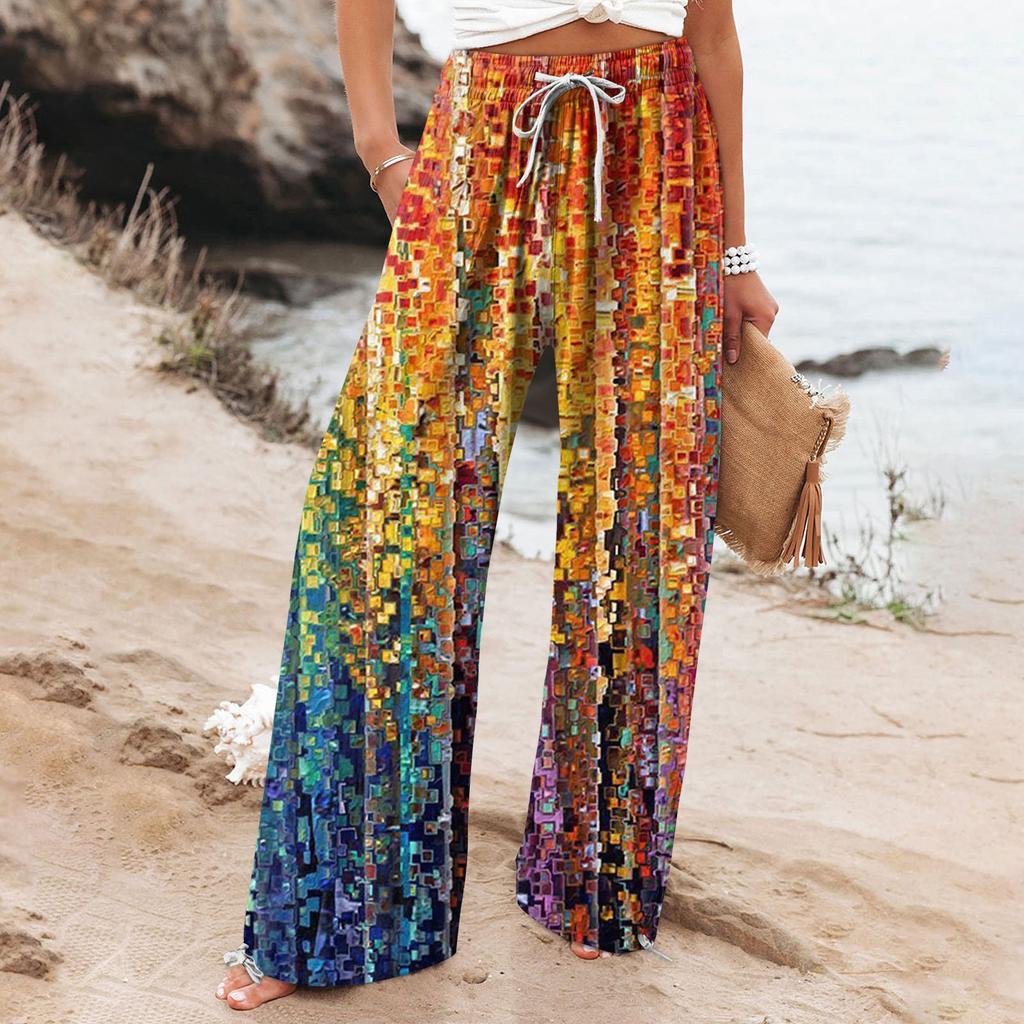 Pantalones de pierna ancha para mujer de Isabella Sol con estampado botánico bohemio