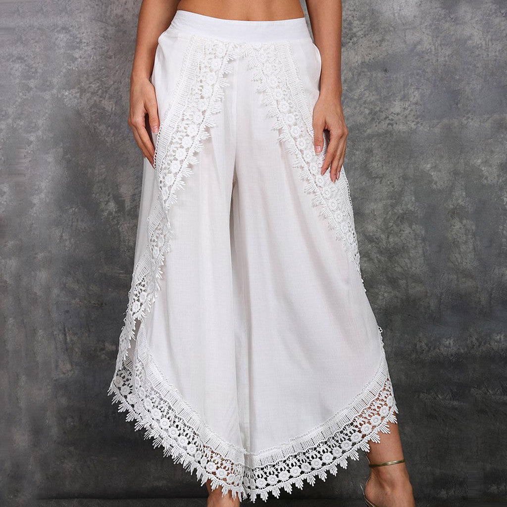 Elegantes pantalones anchos de encaje de Isabella Sol.
