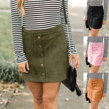 Chic Suede Button Skirt by Isabella Sol