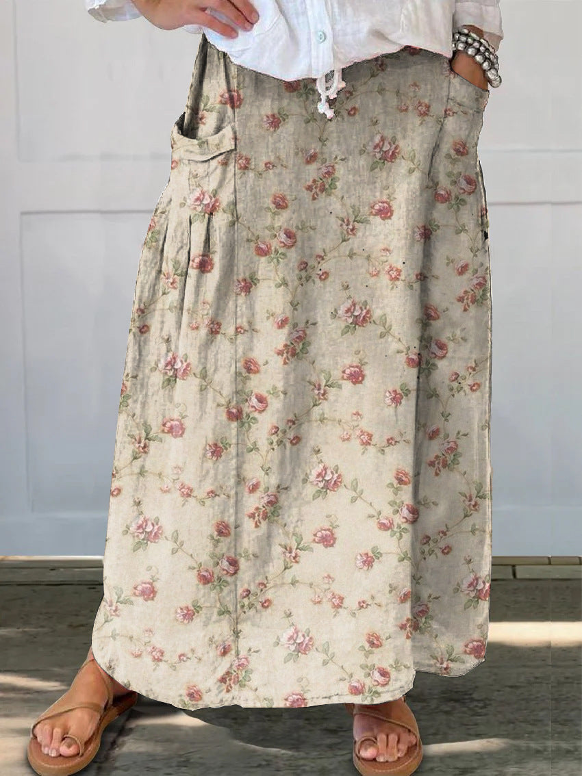 Falda retro floral con bolsillos de Isabella Sol para uso diario.