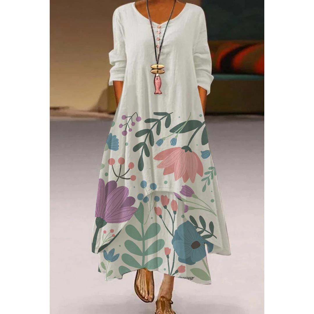 Vestido de vuelo con estampado floral artístico de Isabella Sol.