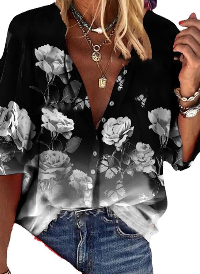 Camisa de manga corta con botones y estampado floral de Isabella Sol