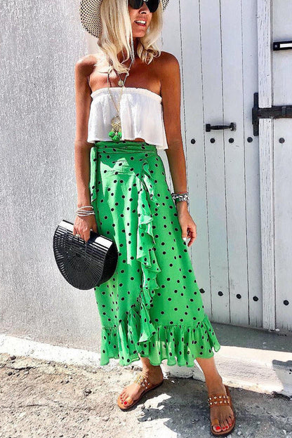 Falda verde con volantes y lunares de Isabella Sol