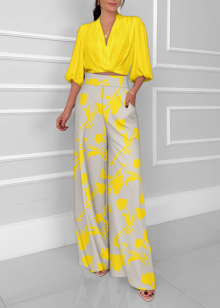 Conjunto de pantalón ancho informal de manga tres cuartos para mujer de Socialite