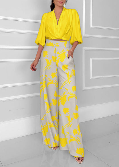 Conjunto de pantalón ancho informal de manga tres cuartos para mujer de Socialite