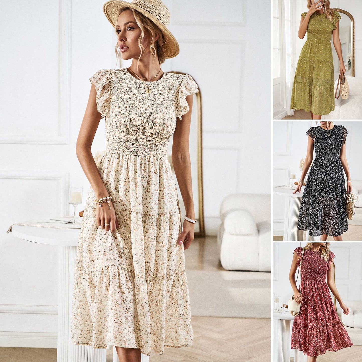 Elegant Floral Isabella Sol Summer Midi Dress