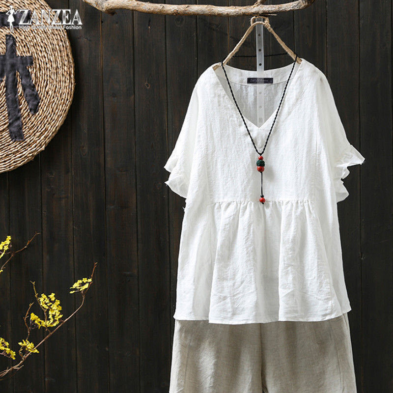 Top de algodón con volantes, talla grande, inspirado en Isabella Sol y Pinterest.