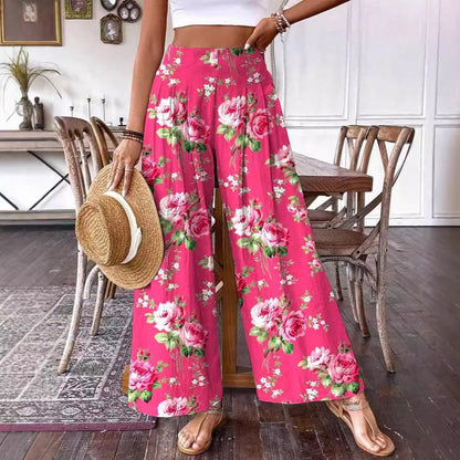 Elegantes pantalones de talle alto con estampado floral de Isabella Sol.