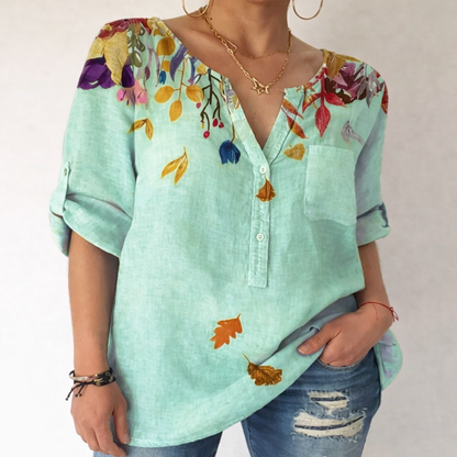 Blusa de algodón estampada con escote en V de Isabella Sol.