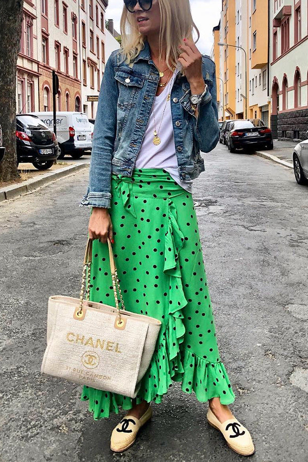 Falda verde con volantes y lunares de Isabella Sol