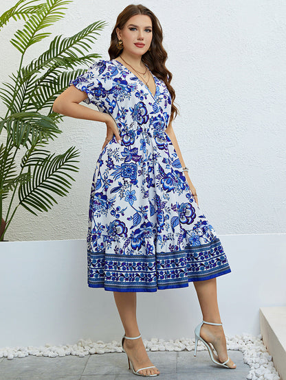 Vestido midi floral con escote en V de Isabella Sol