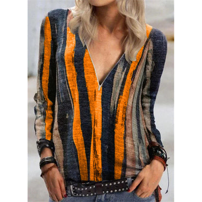 Top con cremallera y cuello en V de Isabella Sol con rayas vibrantes