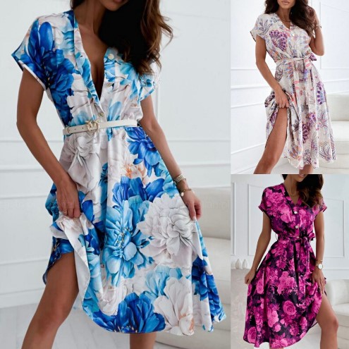 Vibrant Floral Isabella Sol V-Neck Summer Dress