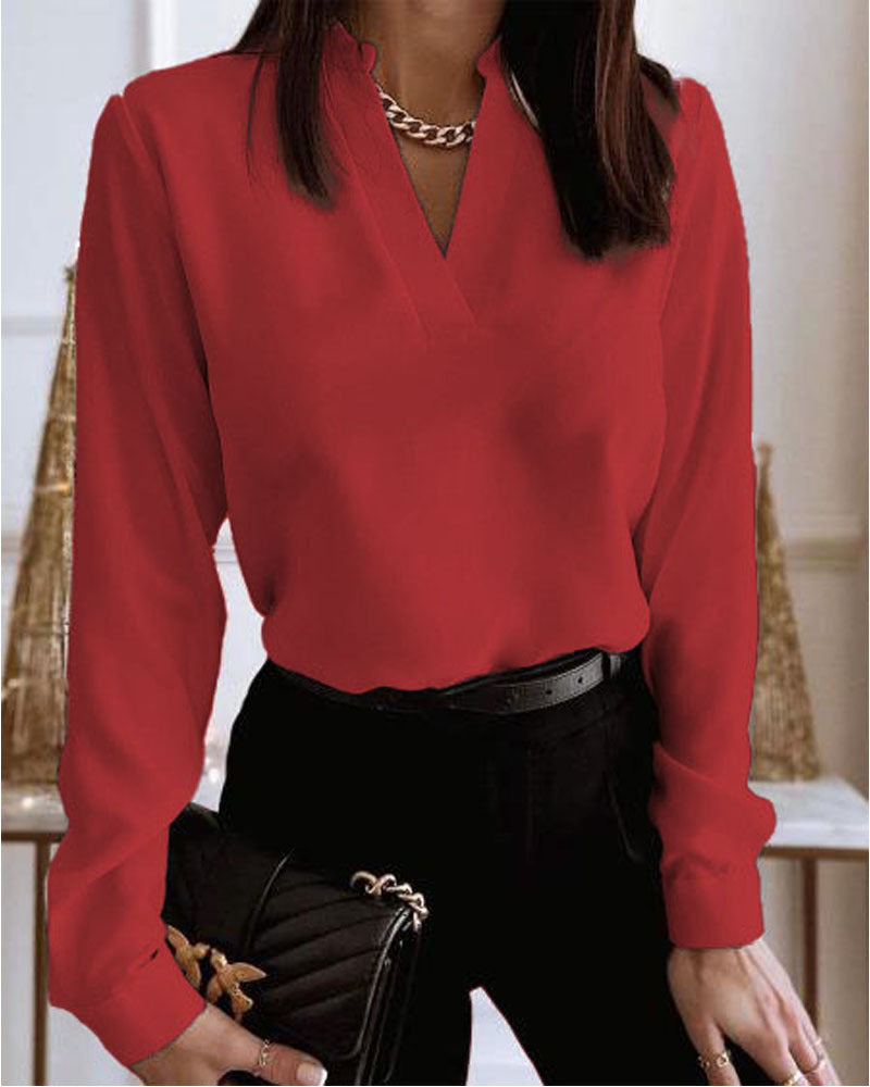 Camisa estampada de manga larga con cuello en V de Isabella Sol.